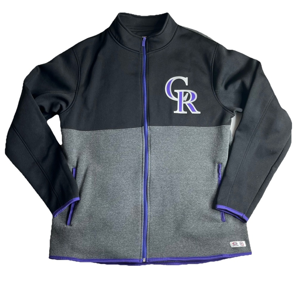 Colorado Rockies True Fan Jacket Men's L Gray Black Full Zip Denver Baseball